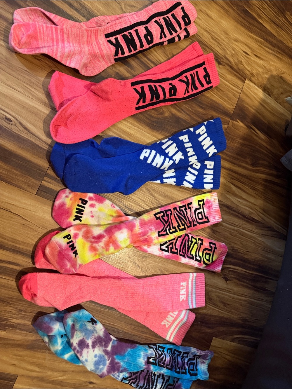 PINK Victoria's Secret Assorted Pink, Blue, Tie-Dye Crew Socks Set